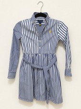 Girls Polo Ralph Lauren Blue-White Striped Shirt Dress Size 8