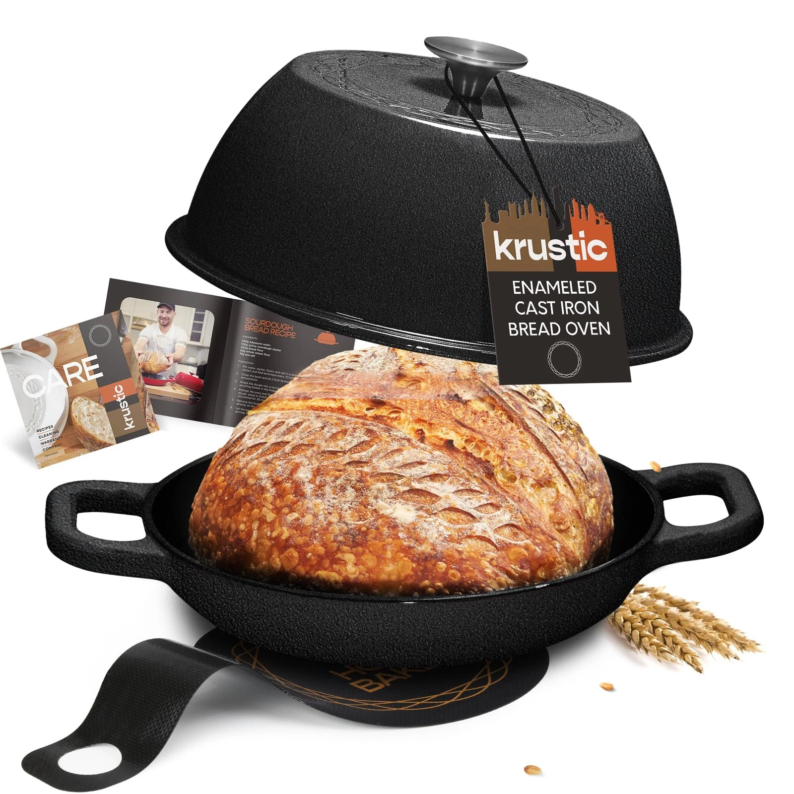 Iron Cast Dutch Oven 6 Quart 10 Inch Black Bread Baking Enameled Sourdough Round