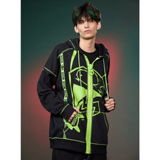 Official Nickelodeon Invader ZIm DOOM Black Green Oversized Zip Up Hoodie L