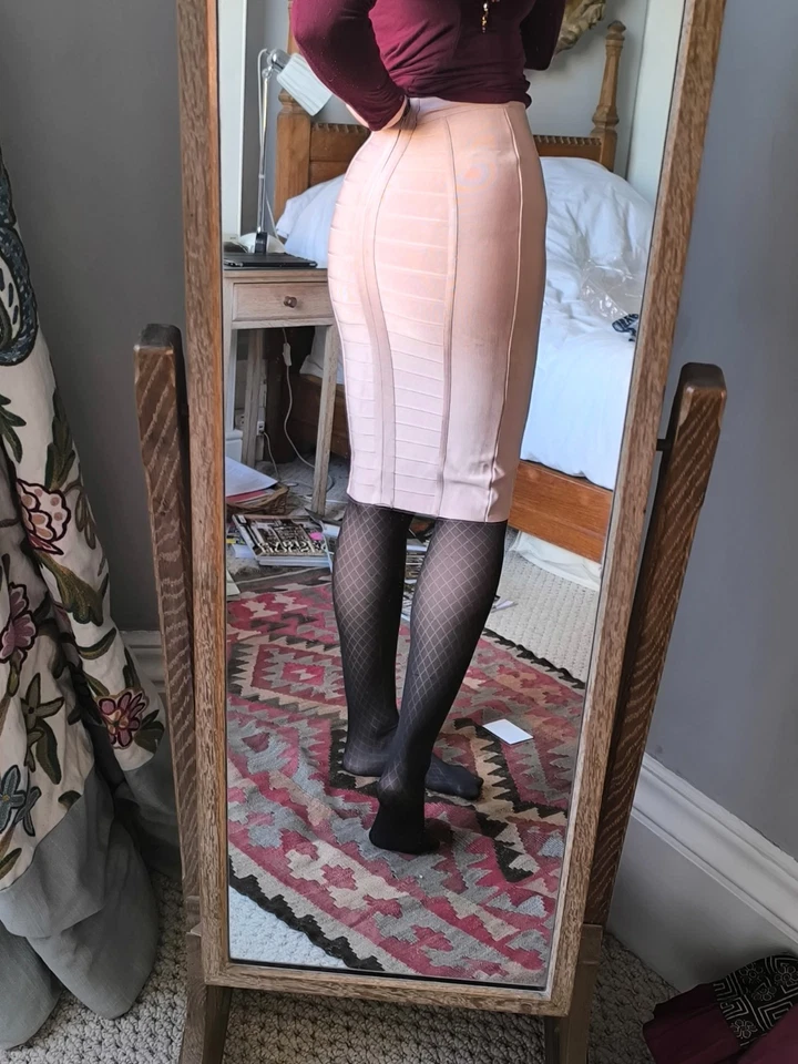 Saia Bodycon Premium House of CB Bandagem Rosa Pálido Rosa Rayon Elástica P 8-10 - Imagem 3 de 4