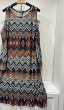 R&K Womens  Dress  Aztec  Shoulder Sleeve Round Neck Sheath Black Orange Sz 20 W