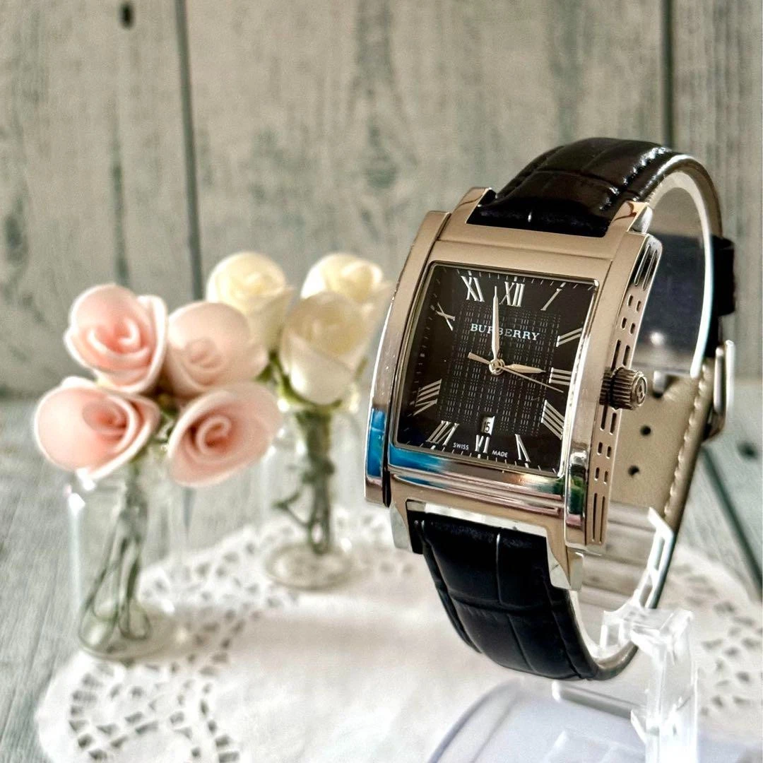 Orologio al quarzo BURBERRY BU1555 quadrato quadrante nero cassa 31mm funzionante raro pulito JPN