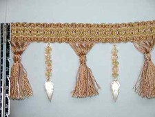 Luxury Tassel Fringe Bead Trim Bronze Tan Light Gold Per Yard