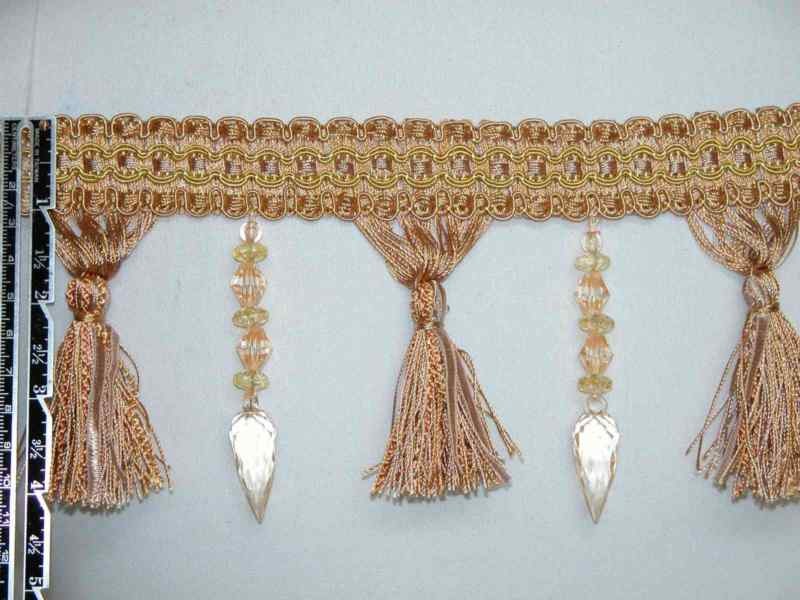5 Yards -  4.5" Tassel Fringe Trim Crystal Bead Gold Bronze Tan wholesale