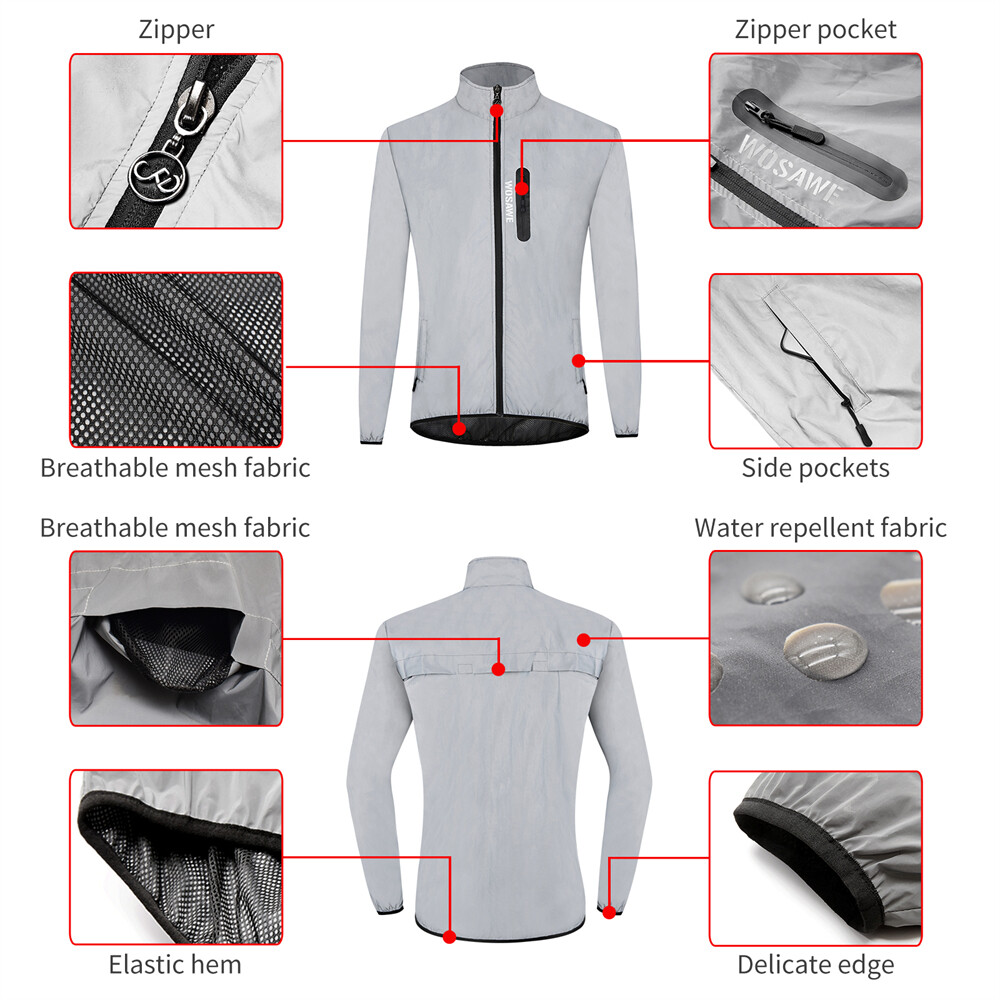WOSAWE Winddicht Fahrradjacke Voll Reflektierend Wasserdichte