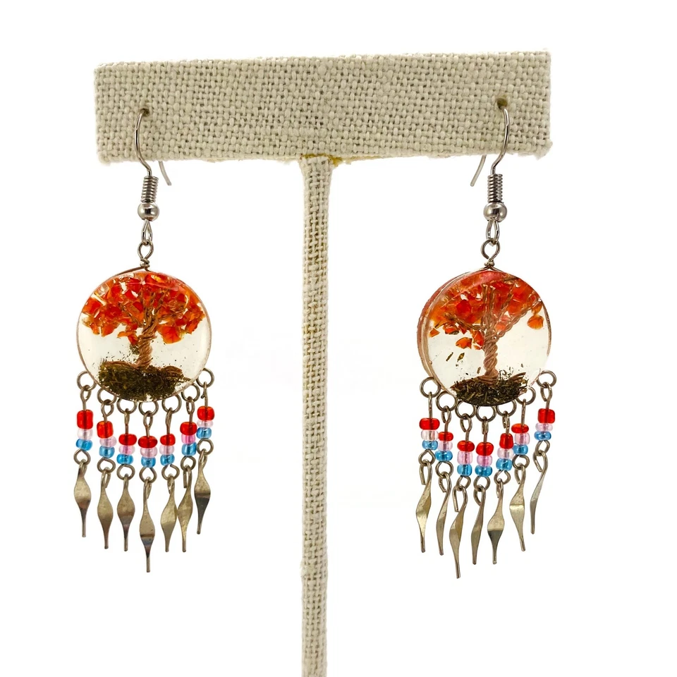 Дух природы серьги осени оранжевый дерево жизни бисером подвески - Изображение 2 из 4