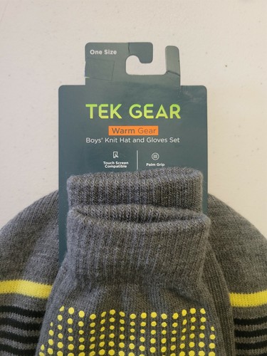 Tek Gear Boys Hat & Touch Screen Gloves ~ Warm Gear ~ Gray / Lime Green - NEW!!! - Picture 2 of 2