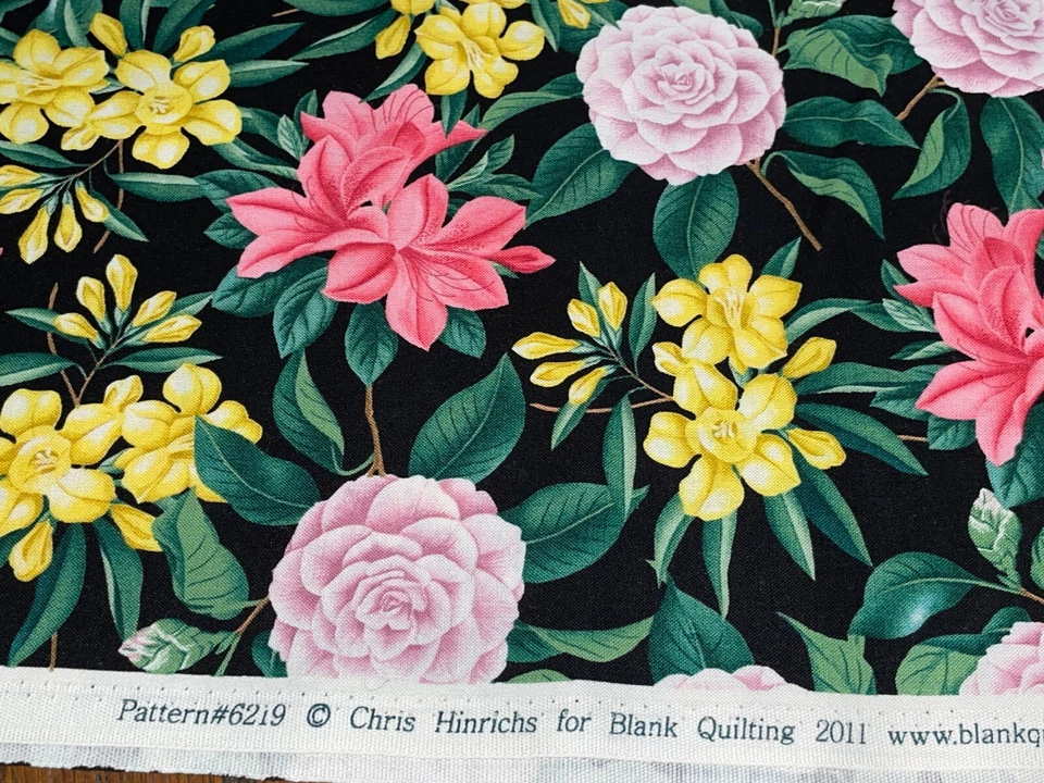 Acolchado en blanco tela de algodón floral fresia narciso dalia de 1 yarda #6219 Foto 3 de 4