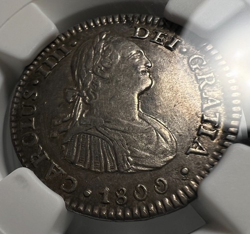 1800 Mexico Real NGC AU58 Silver Coin Charles IV FM Spanish Colonial - Picture 5 of 8