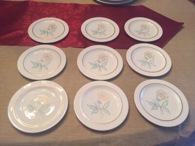 VTG Easterling Spencerian Rose 9 Bread & Butter Plates- Complete Your Set!