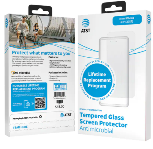 NEW AT&T Apple iPhone 15 (2023) Tempered Glass Antimicrobial Screen Protector - Photo 3/5