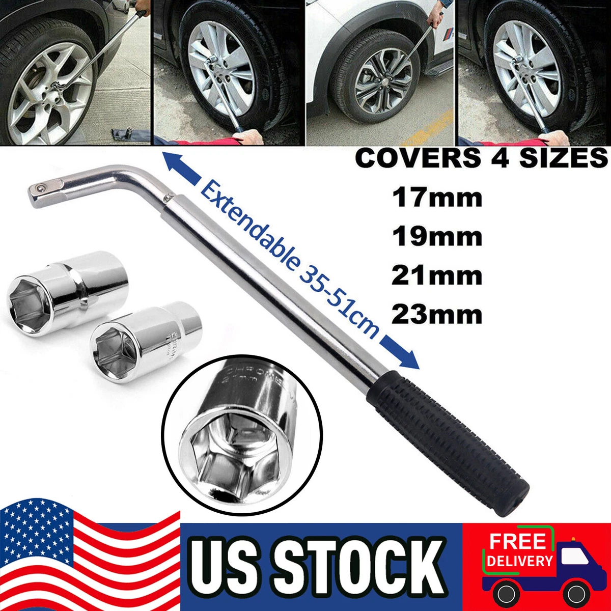 Wrench 4 Way Lug Nut Tool Foldable Adjustable Lug Nut Socket Wheel