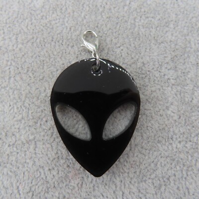 BLACK ALIEN FACE Head Charm Zipper Pull Keychain Add On Clip Planner Journal