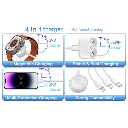 4in1 Multi USB Charger Charging Cable Cord For Apple Watch iPhone iWatch Type-C - Picture 9 of 13