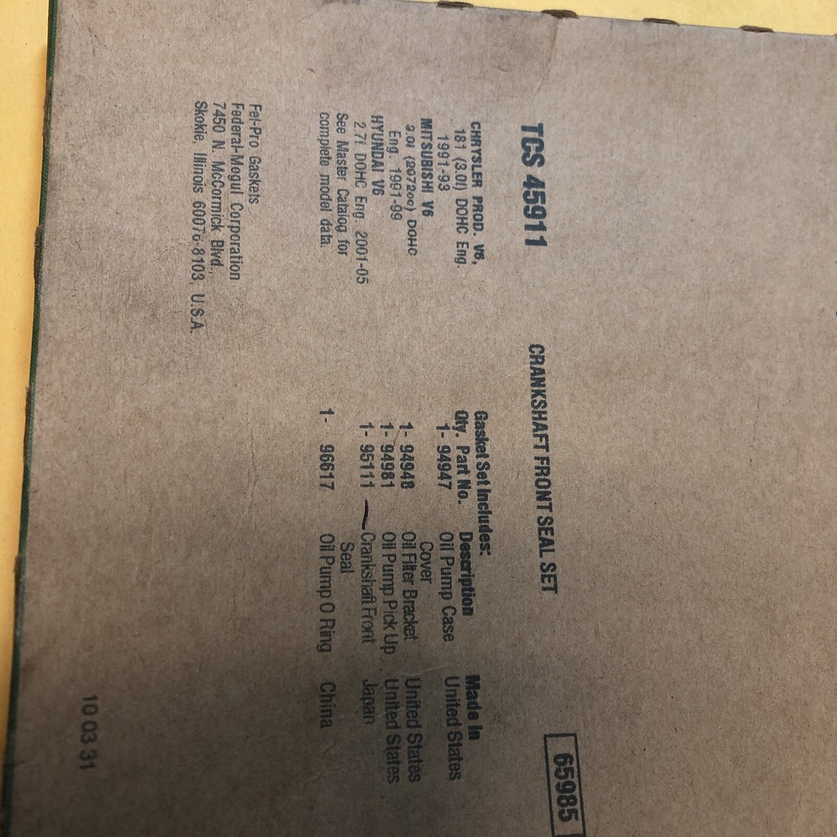 FelPro Crankshaft Front Gasket Seal Set Fit 93-97 Toyota Corolla L4 1 8 Tcs45955 - View #8