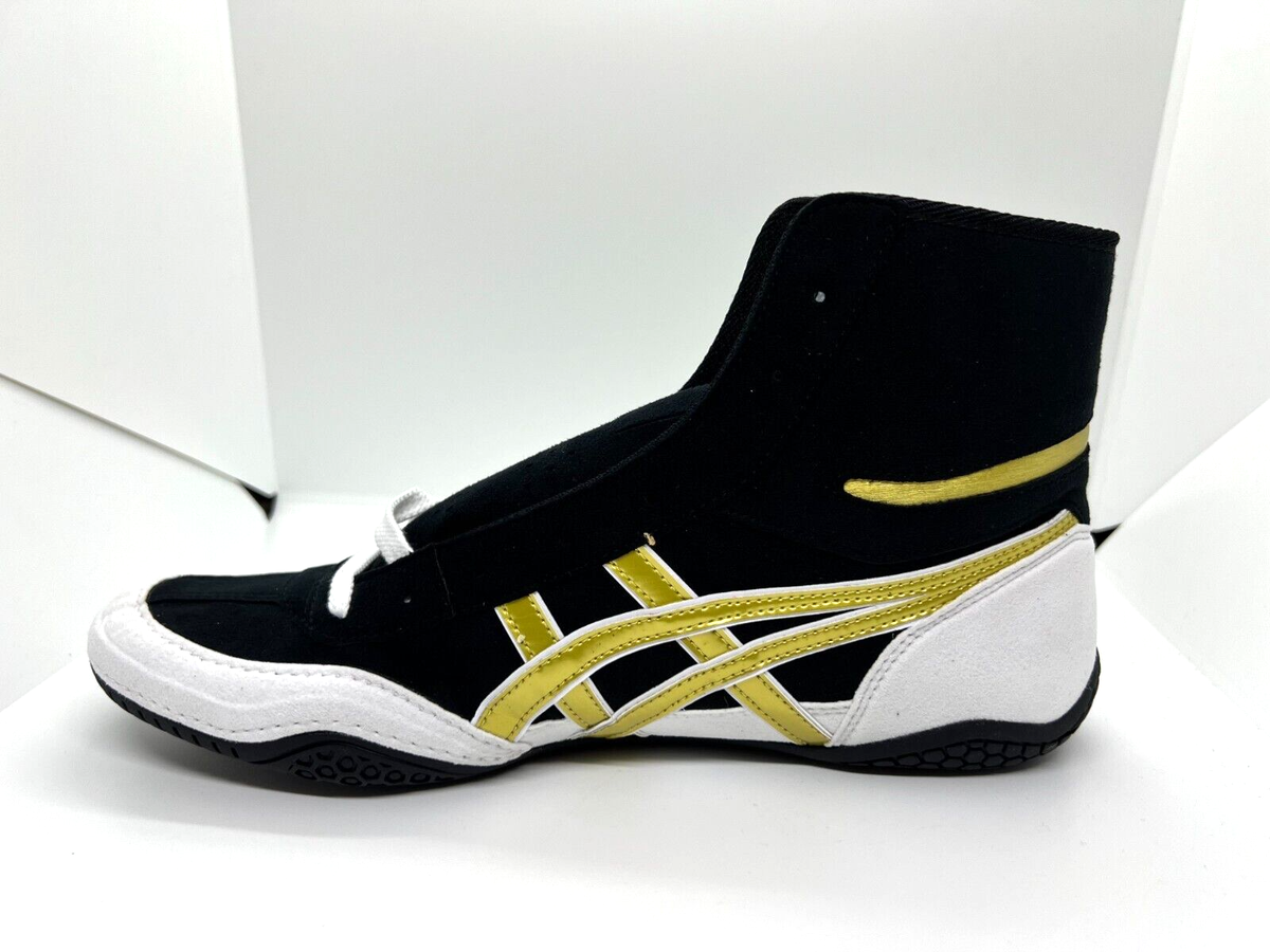 asics Boxing Wrestling Shoes Black x White Gold Line White