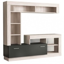 PARETE ATTREZZATA MENSOLA TV VANI LIBRERIA NERO PINO 170x42x181,5 MOD.LEONARD