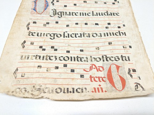 Antique Medieval Vellum Chant Latin illuminated manuscript music Gregorian 19x16 - Picture 3 of 8