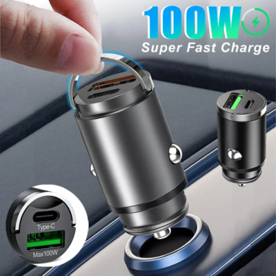Dual USB Type-C PD Car Phone Charger Adapter 100/30W Fast Charging Accessories