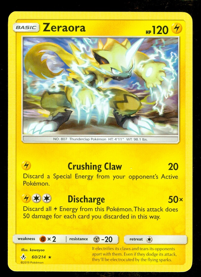 Pokemon ZERAORA 60/214 Unbroken Bonds RARE - - MINT