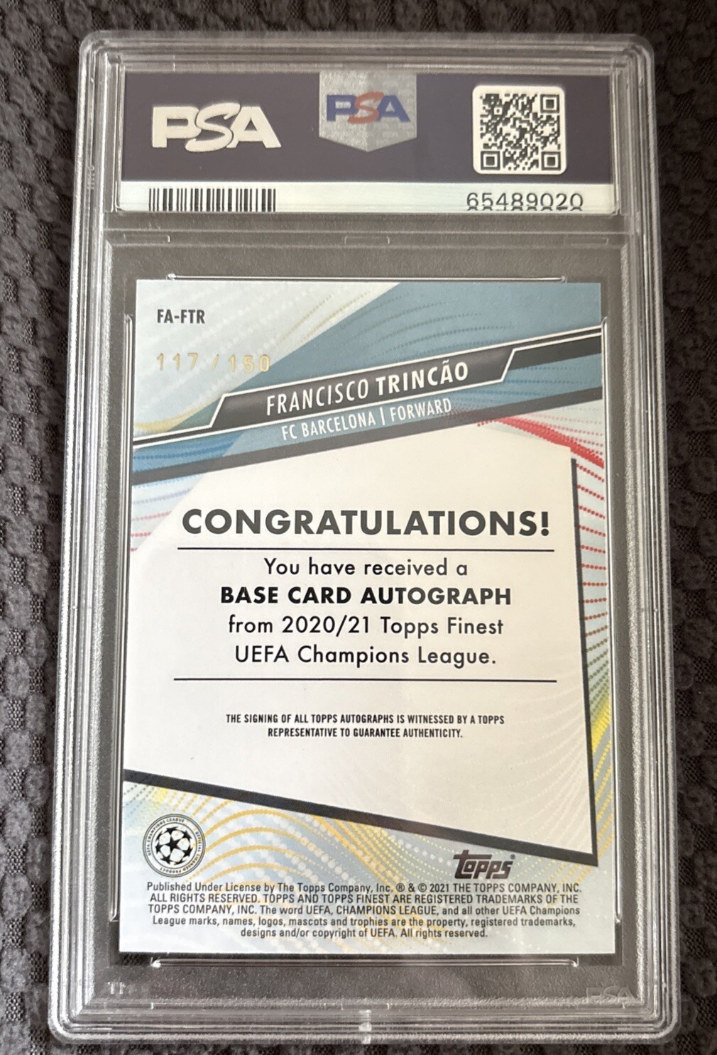 2020 Finest UCL Francisco Trincao Blue Refractor /150 RC AUTO GEM PSA POP 4 view 2