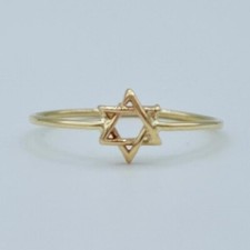 Women's 14K Gold Jewish Star of David Ring 6MM Dainty Star Resizable 0.75mm Band