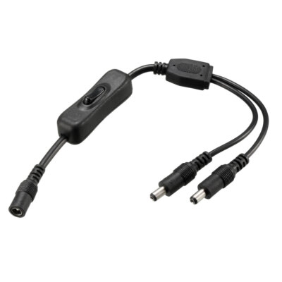 DC Strom Shunt Mit Schalter 1 Buchse zu 2 Stecker 5,5mm x 2,1mm Y Adapterkabel