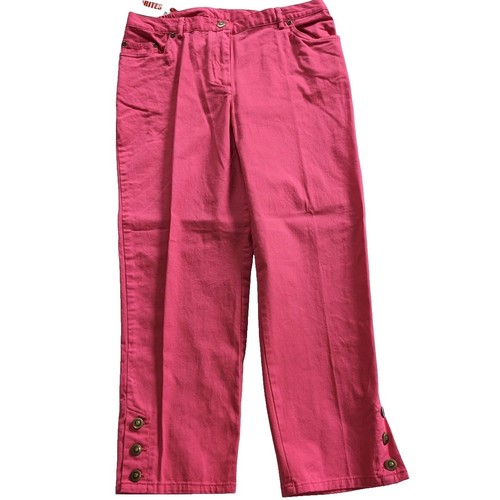 Ruby Rd Women's Sz 20W Embroidered Hem Fly Front Ankle Pants Navy