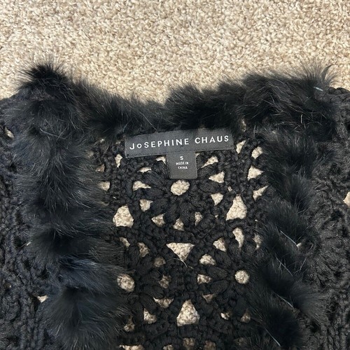 Angora Rabbbit Josephine Chaus Women Crochet Open Cardigan Wool Blend Rabbit Fur Trim ...