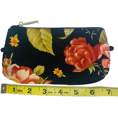 Basics Black Floral Cosmetic Bag Canvas Pouch Makeup Bag 7 inch Cottagecore