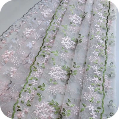 Organza Stickereien Blumen Spitze Stoff durchsichtig Netz Tutu Brautkleid - Bild 1 von 4