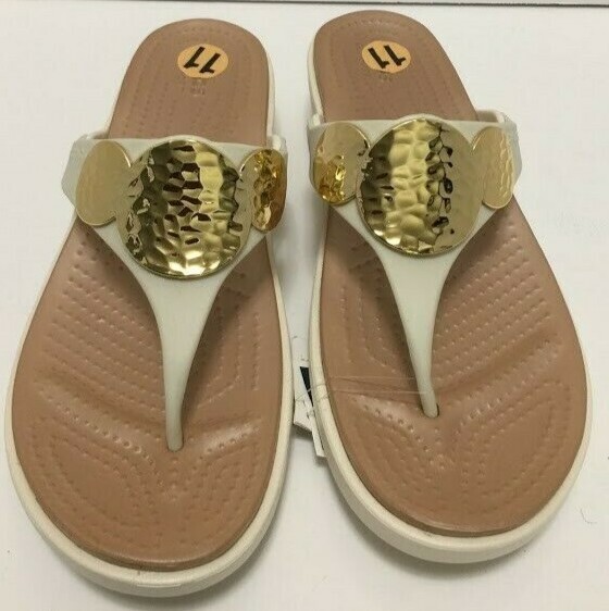 Croc Women's Sanrah Low Wedge Thong Sandal Oyster Gold Size 11 - New with Tag!!! | eBay