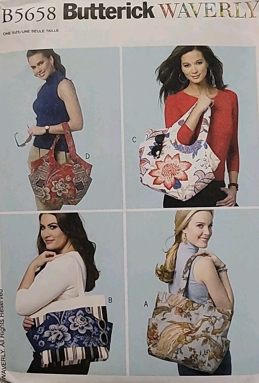 Handbag Purse Butterick 5658 Sewing Pattern Tote Shoulder Bag Lined One Size-image