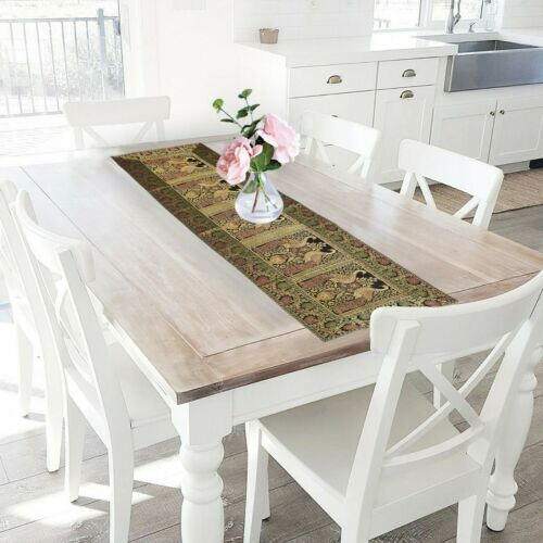 Gold Banarsi Brocade Silk Dining Table Runner Room Decor Christmas Gift - Picture 5 of 7