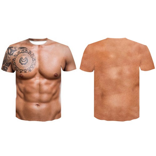 Men t shirt 3d print fake abs muscle clothing tee round neck tops