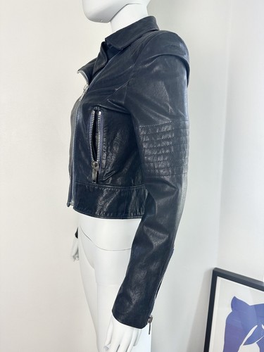 J Brand Navy Biker Leather Jacket, XS/S - Picture 4 of 9