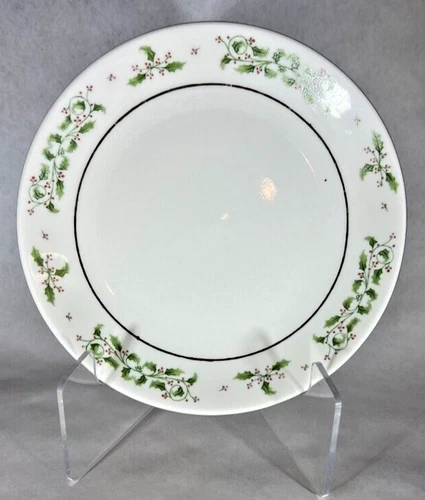 Gibson Everyday Holiday Charm  7.25" Bread/Dessert Plate Holly Berries Gold EUC