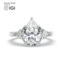 Pear Diamond Trilogy Ring 18k White Gold Labgrown 4.65 Ct Solitaire