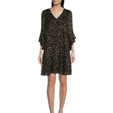 Calvin Klein Black Floral V Neck 3/4 Sleeve Dress Size 8