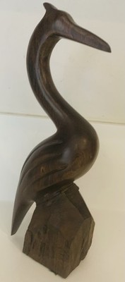 Handgeschnitzter Holz Vogel Reiher Kranich Skulptur 10x3,5'' VINTAGE