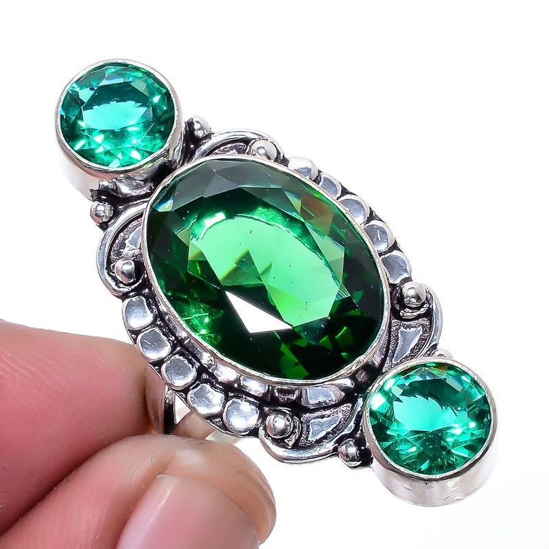 Tsavorite Quartz Gemstone 925 Silver Plated Jewelry Ring s.7 S2673