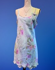 Y2K Coquette Sheer Floral Slip Dress Sz L Fairycore Pastel Enchanting Babydoll