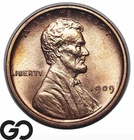 1909 VDB Lincoln Cent Wheat Penny, Lustrous RED, Solid Gem BU++ RD