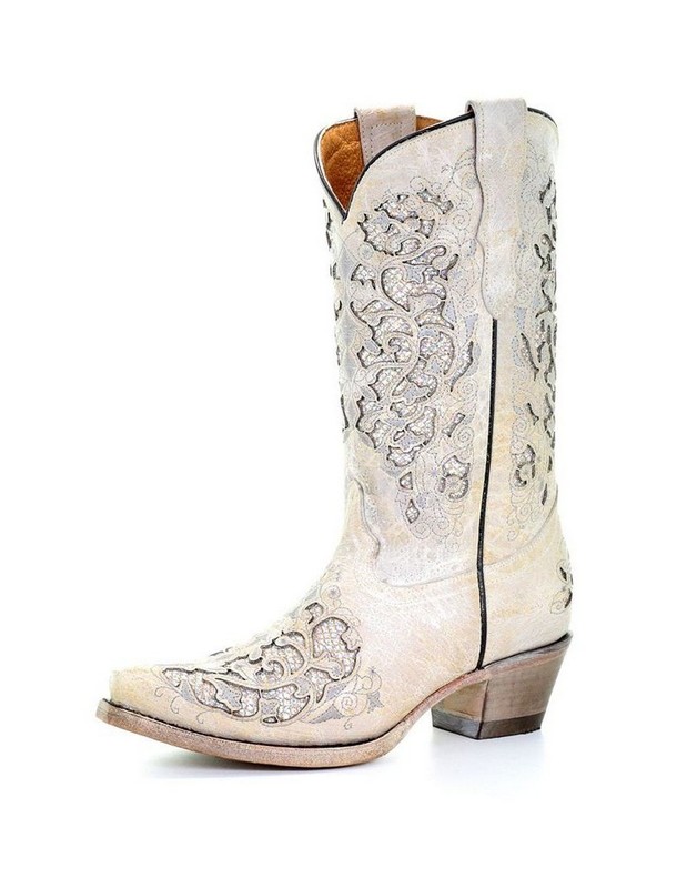 Corral Western Boots Girls Glitter Inlay 1.5 Child White T0021 CLEARANCE