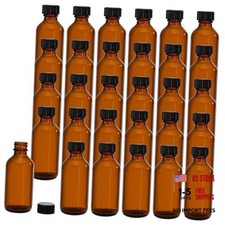 30 Pack 2 oz Boston Round Glass Bottle with Black Caps, Amber