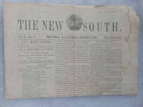 SOUTH CAROLINA PORT ROYAL OCTOBER 1863 THE NEW SOUTH UNION NORTHERN NEWSPAPER