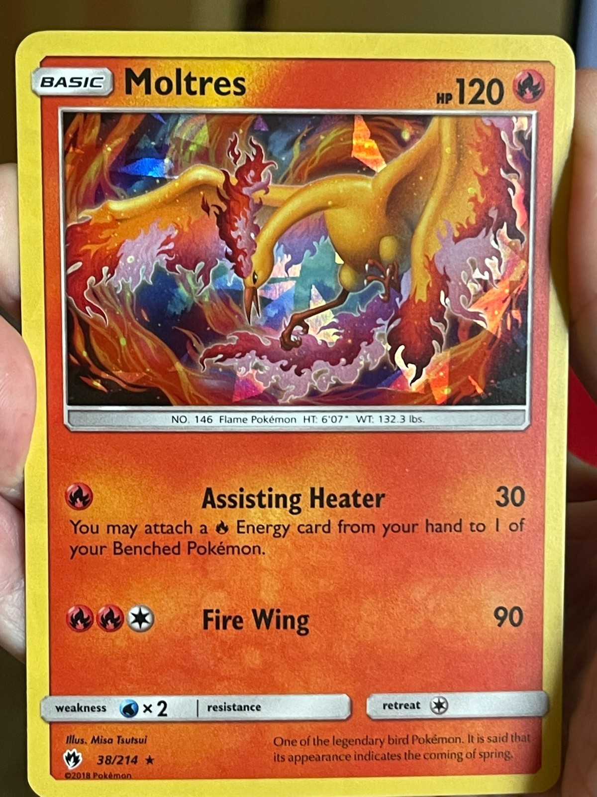 POKEMON MOLTRES 38/214 RARE CRACKED HOLOFOIL LOST THUNDER NM CARD