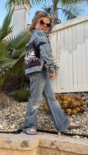 BLACK PINK Retro Upcycled Denim Jacket Korean Pop Music Rhinestone Kids Size 7