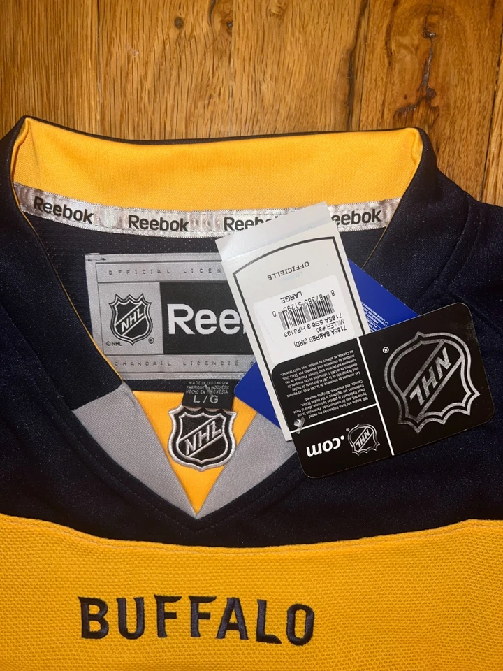 Jersey RYAN MILLER BUFFALO SABRES Reebok Amarillo Azul Grande NHL NUEVO CON ETIQUETAS Thompson Foto 3 de 4