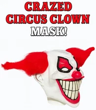 CLOWN MASK Rubber Nose Adult Costume Red Hair White Face Scary Evil Crazy Smile